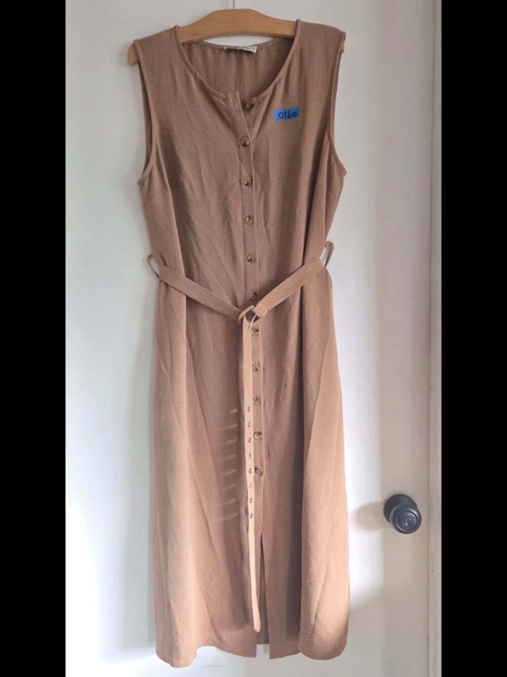 Camel Brown Button Up Sleeveless Dress